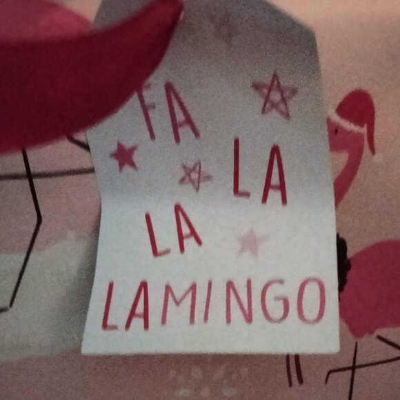 Pink Flamingo Christmas Gift Bag Ribbon Handles Fa La Lamingo Tag - Picture 6 of 6